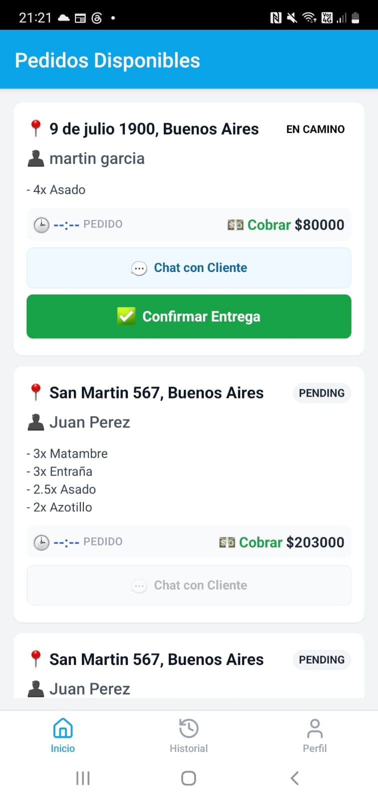 Aplicación de delivery integrada